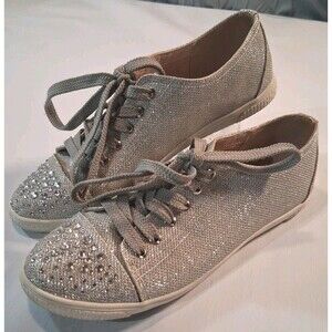 YOUR PARTY SHOES Glitter Sneakers Size 11 Silver White Low Top